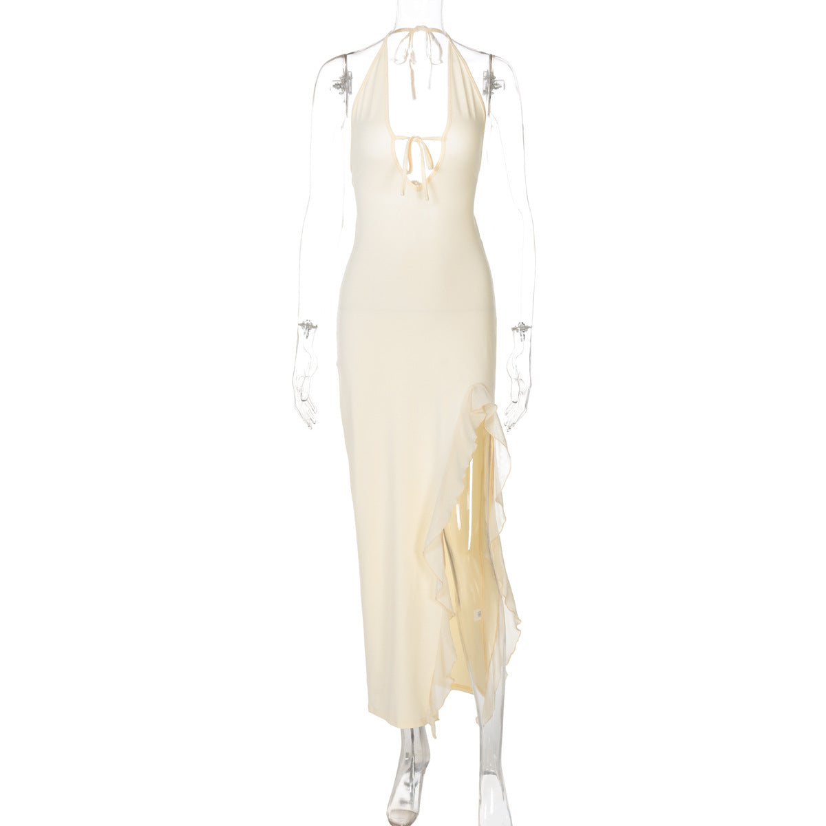 Women Clothing Winter Ruffled Sexy V neck Lace up Backless Dress by Ragazza