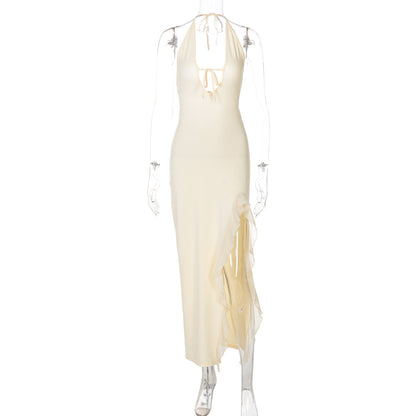 Women Clothing Winter Ruffled Sexy V neck Lace up Backless Dress by Ragazza