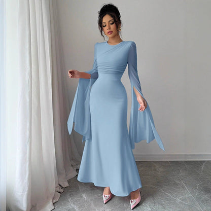 Spring Stitching Mesh Large Swing Sleeves Sexy Slim Fit Fishtail Dress by Ragazza