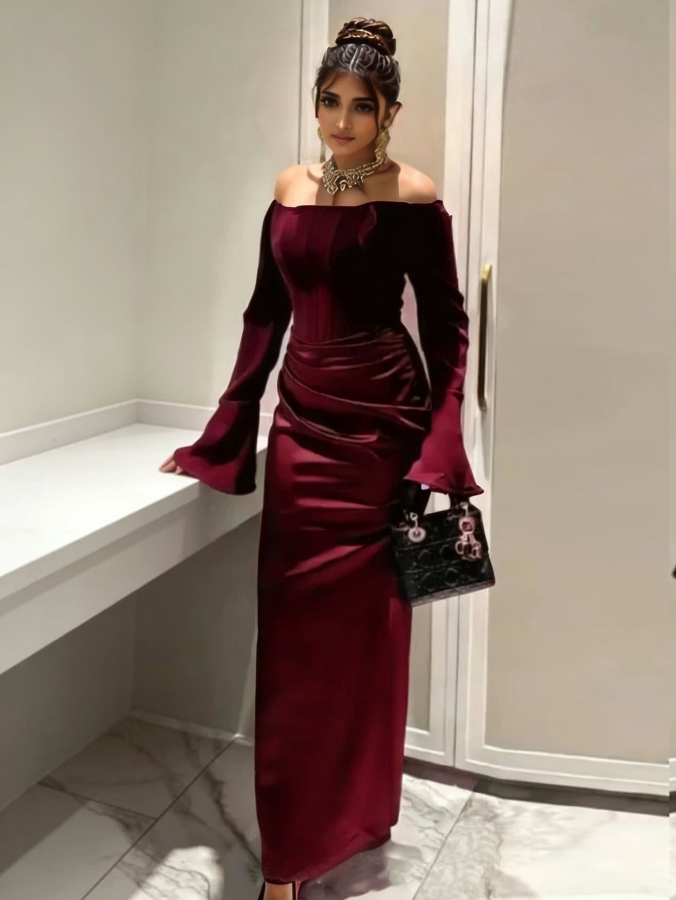 Women Clothing Tube Top Wedding Dress Toast Clothing Light Luxury Engagement Wedding Dinner after Slit Hemline at Hem by Ragazza