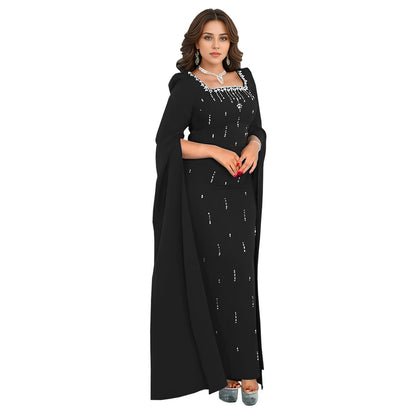 Women Wear Back Slit Cape Sleeve Drilling Elegant Dress by Ragazza