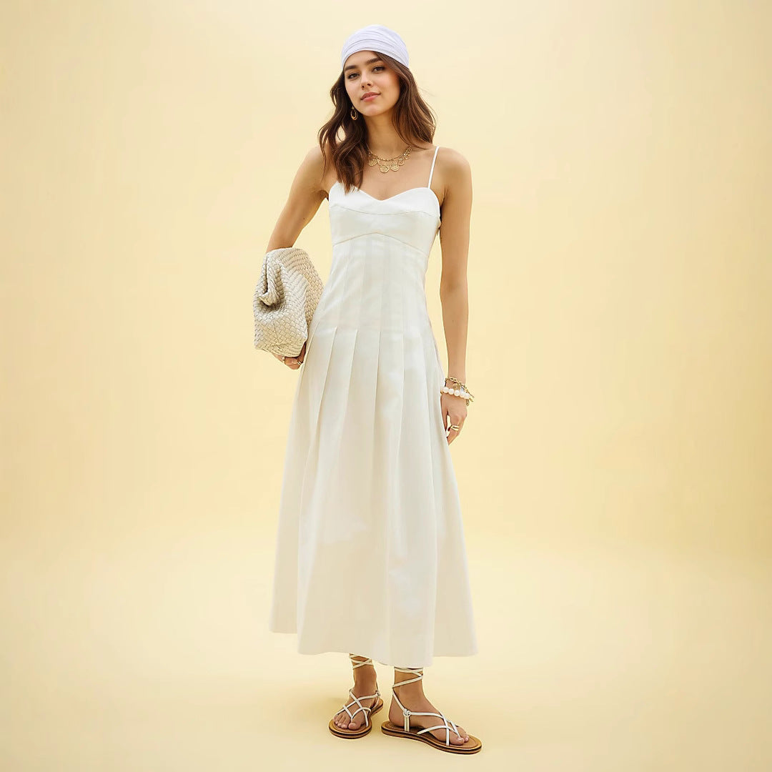 Summer Boning Corset Tube Top Sleeveless Waist Large Swing Solid Color Mid Length Dress Cami Dress by Ragazza