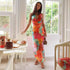 Summer Women Casual V neck Printed Lace up Mid Length Dress by Ragazza