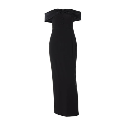 Women Clothing Summer off the Shoulder Gown Back Slit Slim Fit Maxi Dress by Ragazza