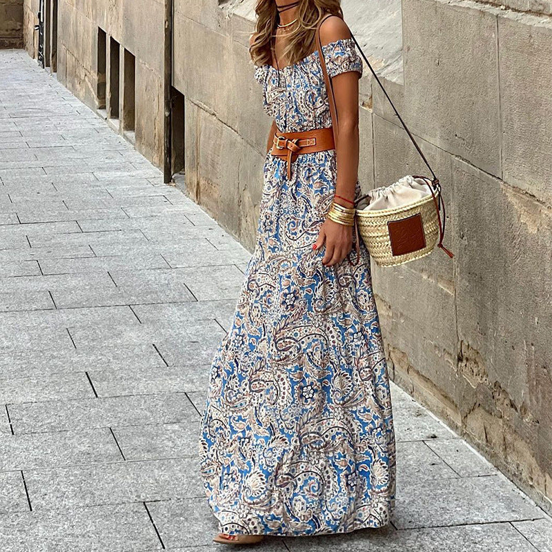 Summer Women Clothing off Neck Short Sleeve Bohemian Dress by Ragazza