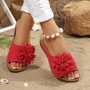 Floral Cloth Wedge Slippers Women Outdoor Seaside Platform Beach Slippers  DestGlow