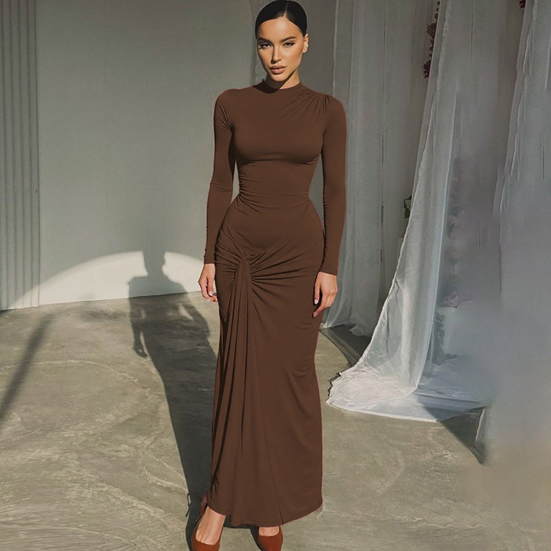 Women Clothing Summer Waist Controlled Lace up Sheath Dress Solid Color Slim Fit Long Sleeves Dress by Ragazza