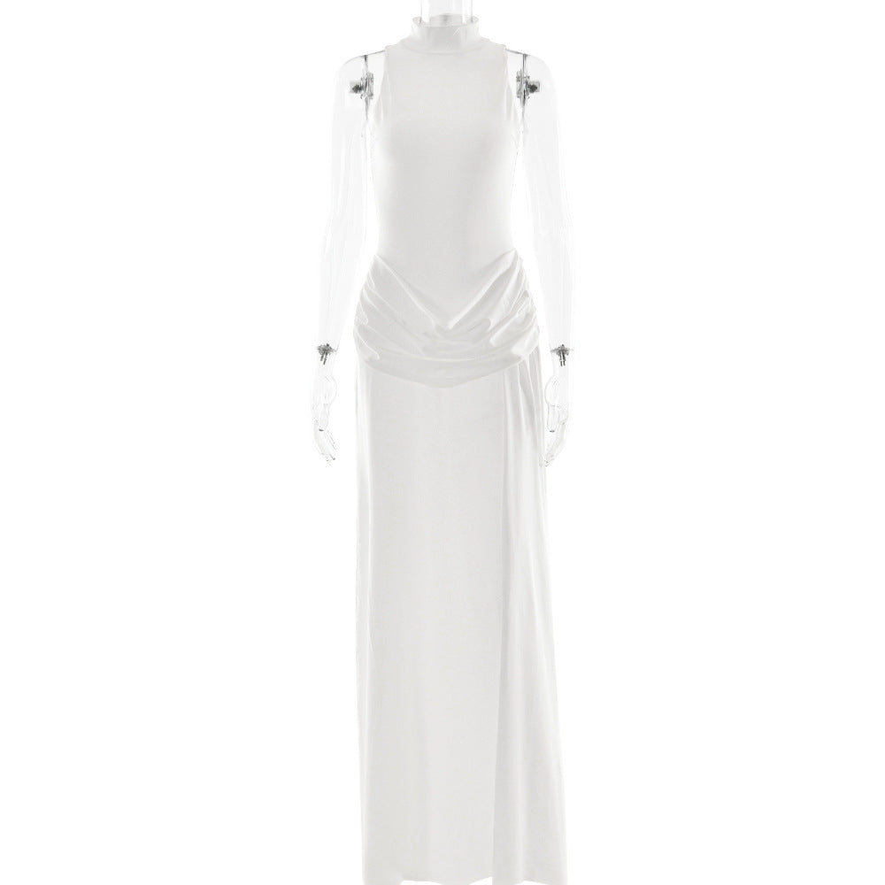 Summer Sexy High Split Tight Waist Women Dress Elegance Sleeveless Pleated Dress by Ragazza