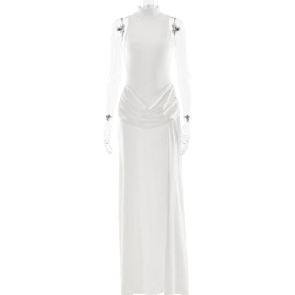 Summer Sexy High Split Tight Waist Women Dress Elegance Sleeveless Pleated Dress by Ragazza