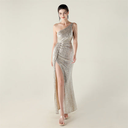 One Shoulder Diagonal Collar Sequined Clothing Beaded Bead Necklace Decorative Nightclub Cocktail Wedding by Ragazza
