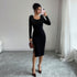 Black Plush Neckline Dress Women Fall Winter Slim Maxi Dress Side Slit Elegant Dinner Dress by Ragazza