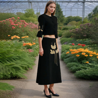 Spring Dignified Floral Machine Embroidery Top High Waist Floral Skirt Two Piece Sets Women by Ragazza
