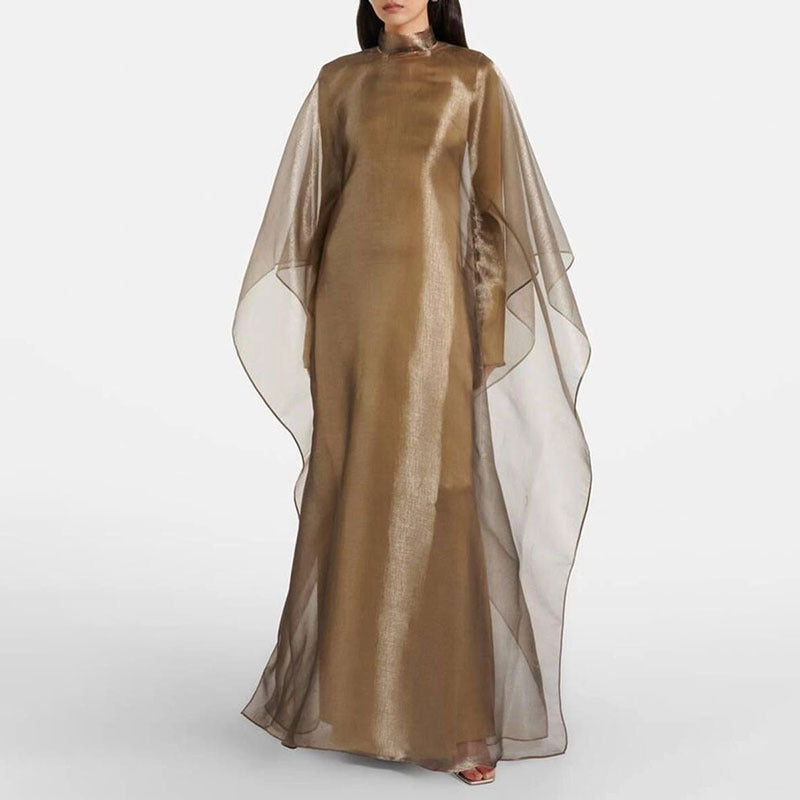 Solid Color Dress Autumn High Collar Double Layer Stitching Slim Dress  DestGlow