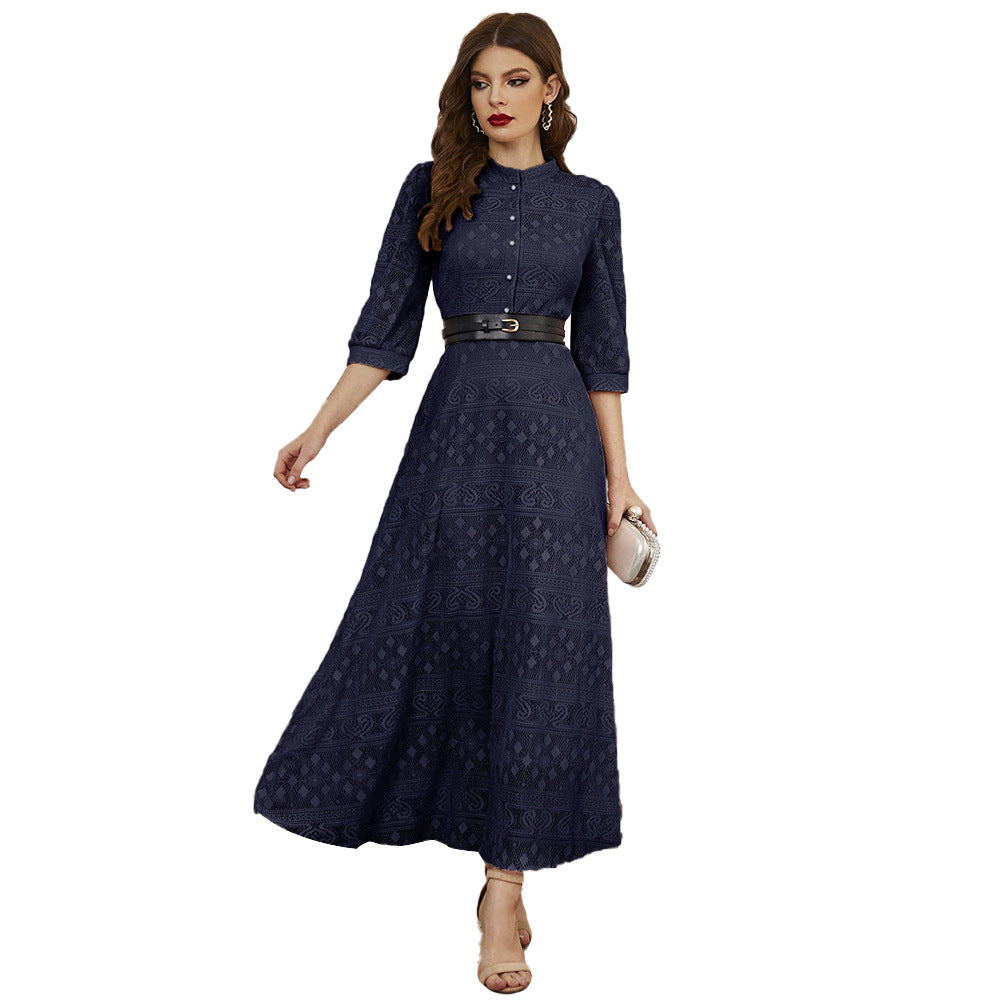 Dress Elegant Maxi Dress Solid Color Mesh High Waist A Line Dress by Ragazza