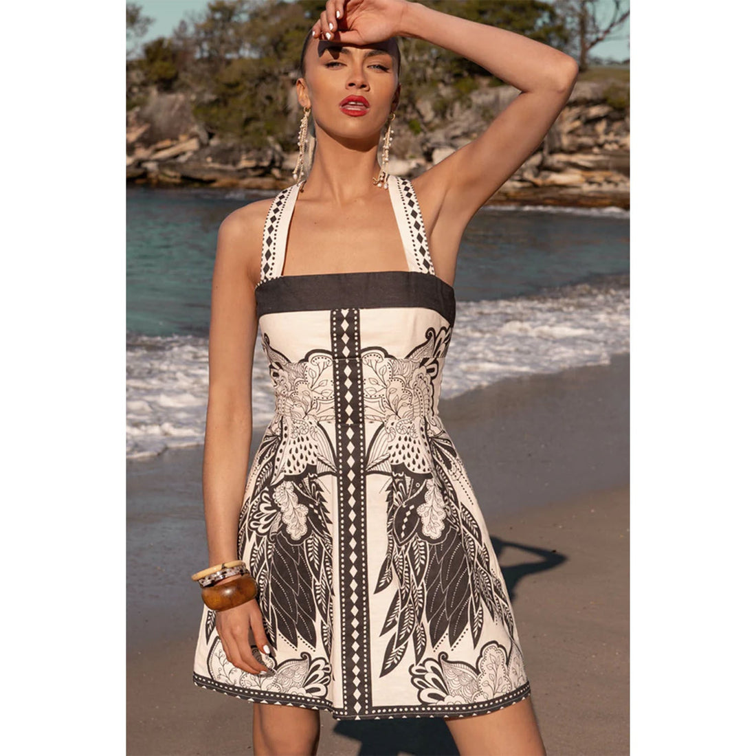 Spring Summer Positioning Printed Back Smocking Sweet Simple Short Dress by Ragazza