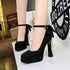 French Wind Black Cocktail round Head Super High Heel Platform Women Shoes Back Bow Rhinestone Shoes  DestGlow