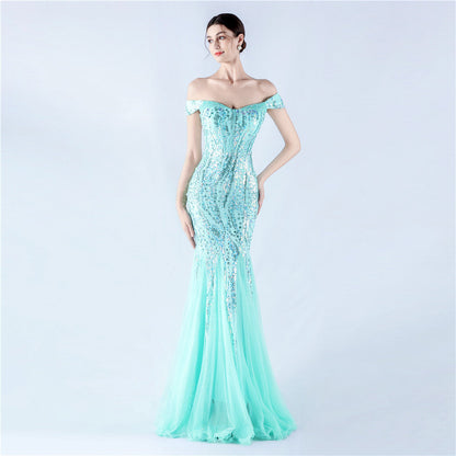 Dress Craft Beaded Mesh Sequin Evening Dress Annual Meeting Performance Host by Ragazza