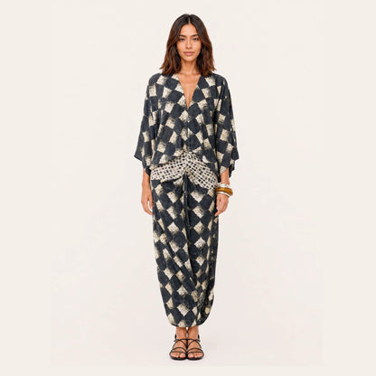 Spring Summer Artificial Linen Printed Batwing Sleeve Dress Loose Vacation Dress for Women  DestGlow