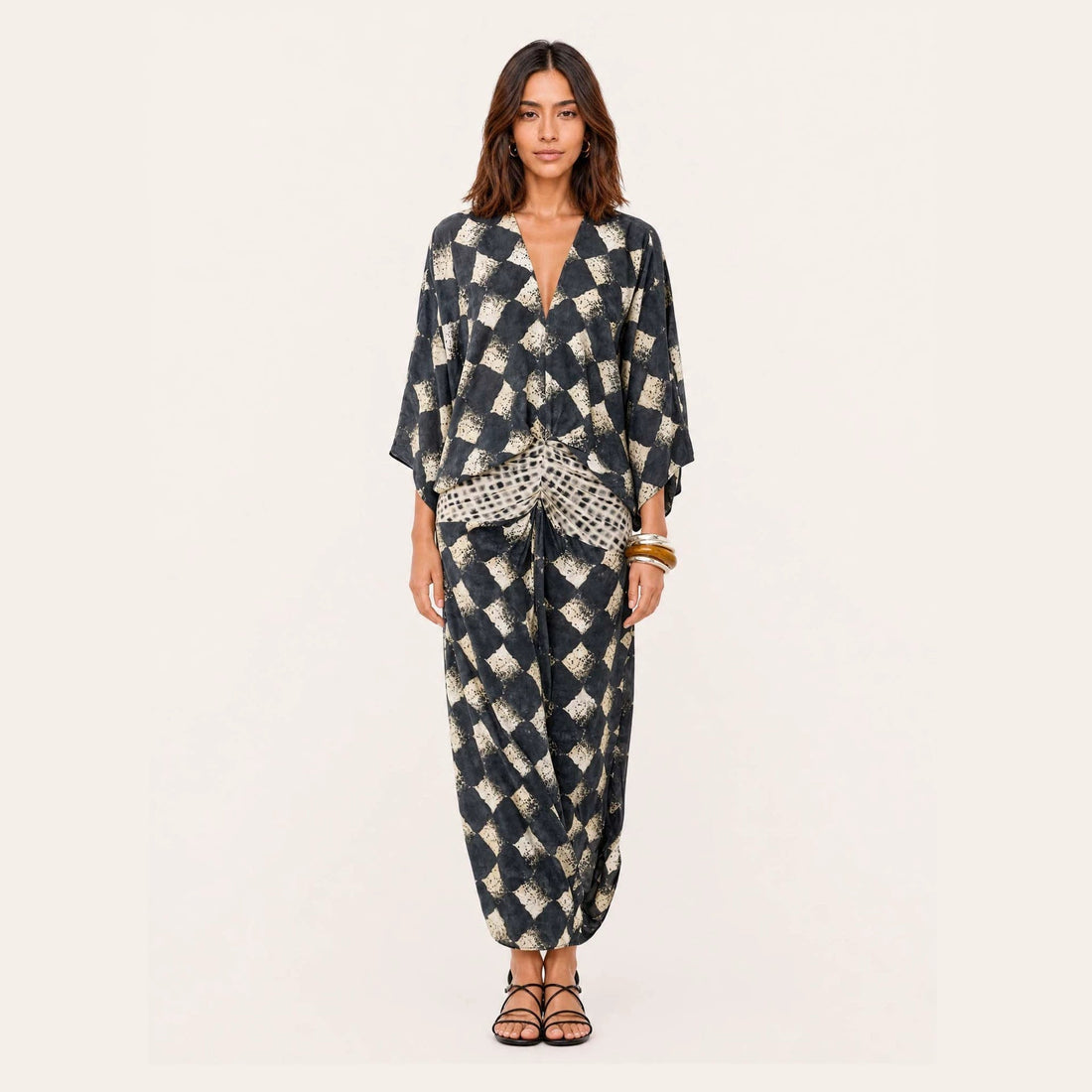 Spring Summer Artificial Linen Printed Batwing Sleeve Dress Loose Vacation Dress for Women  DestGlow