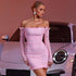 Women Clothing Elegant off Shoulder Wooden Ear Mesh Rhinestone Hip Wrapped Cocktail Dress by Ragazza