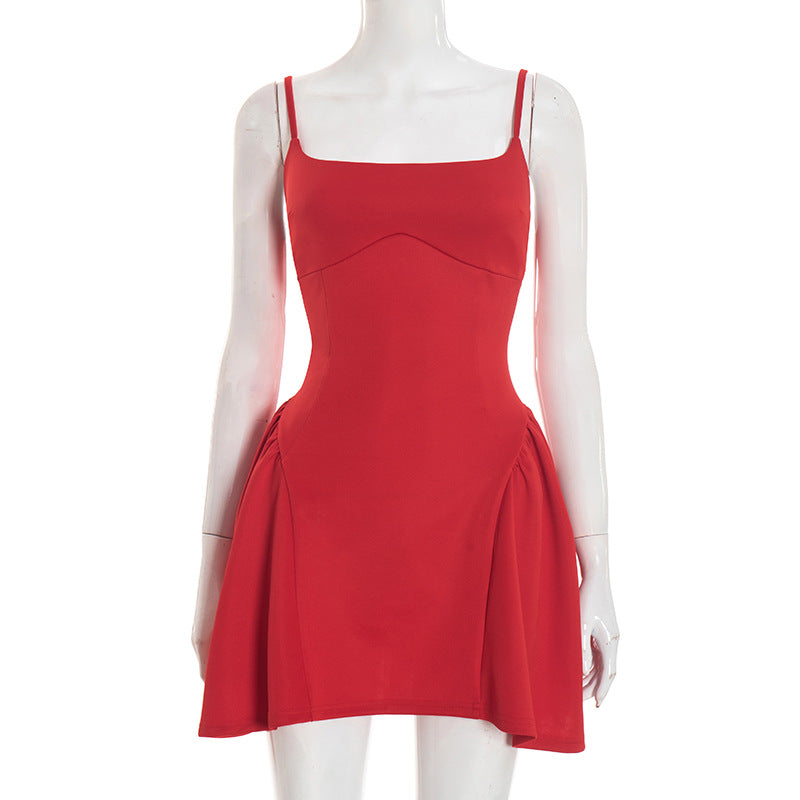 Autumn Winter Ballet Solid Color Camisole Backless a Swing Little Dress by Ragazza