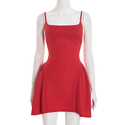 Autumn Winter Ballet Solid Color Camisole Backless a Swing Little Dress by Ragazza