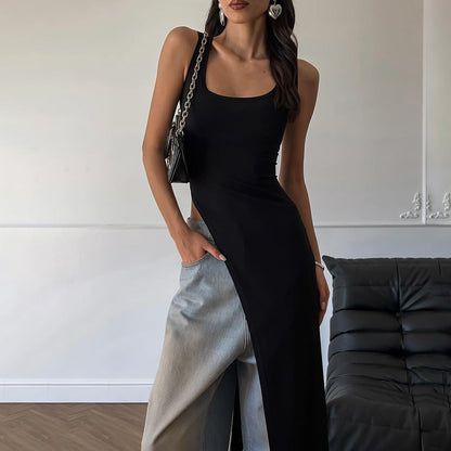 Women Clothing Summer Street Shooting Personality Slim Fit Split Shoulder Strap Dress by Ragazza