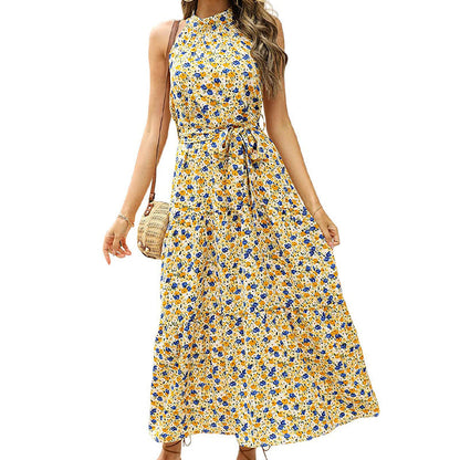 Dress Printed Halter High Waist Slim Beach Dress Women by Ragazza