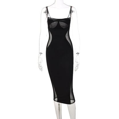 Summer New Mesh Stitching Solid Color Slim Dress Women Clothing by Ragazza