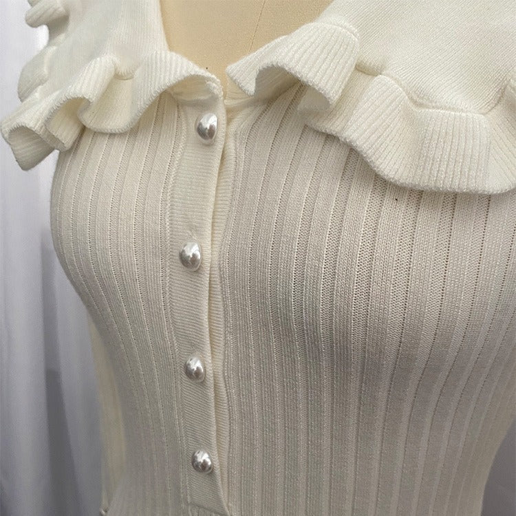 Ruffled Dress Knitted Dress Autumn Winter Sweater Dress Retro Lady French Dress by Ragazza