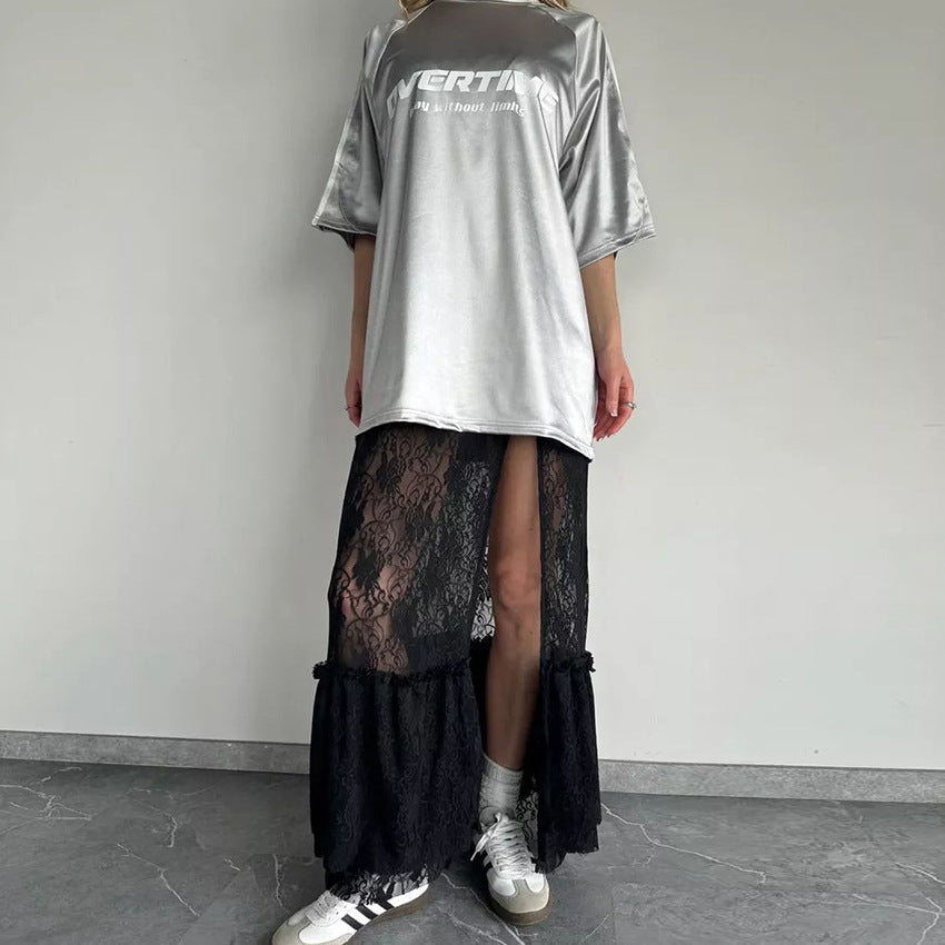 Sexy Black Brocade Lace Strap Maxi Dress Stitching Hollow Out Cutout out See through Dress by Ragazza