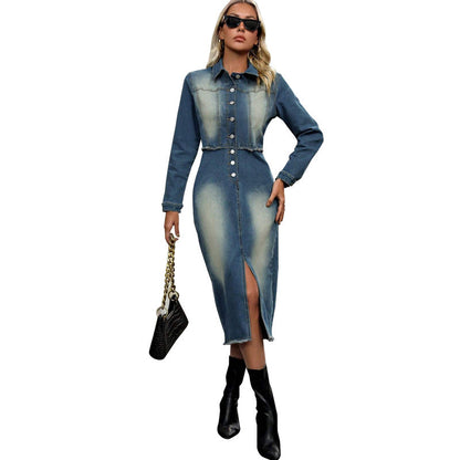 Women Clothing Sexy Long Sleeve Collared Split Tassel Midi Dress by Ragazza