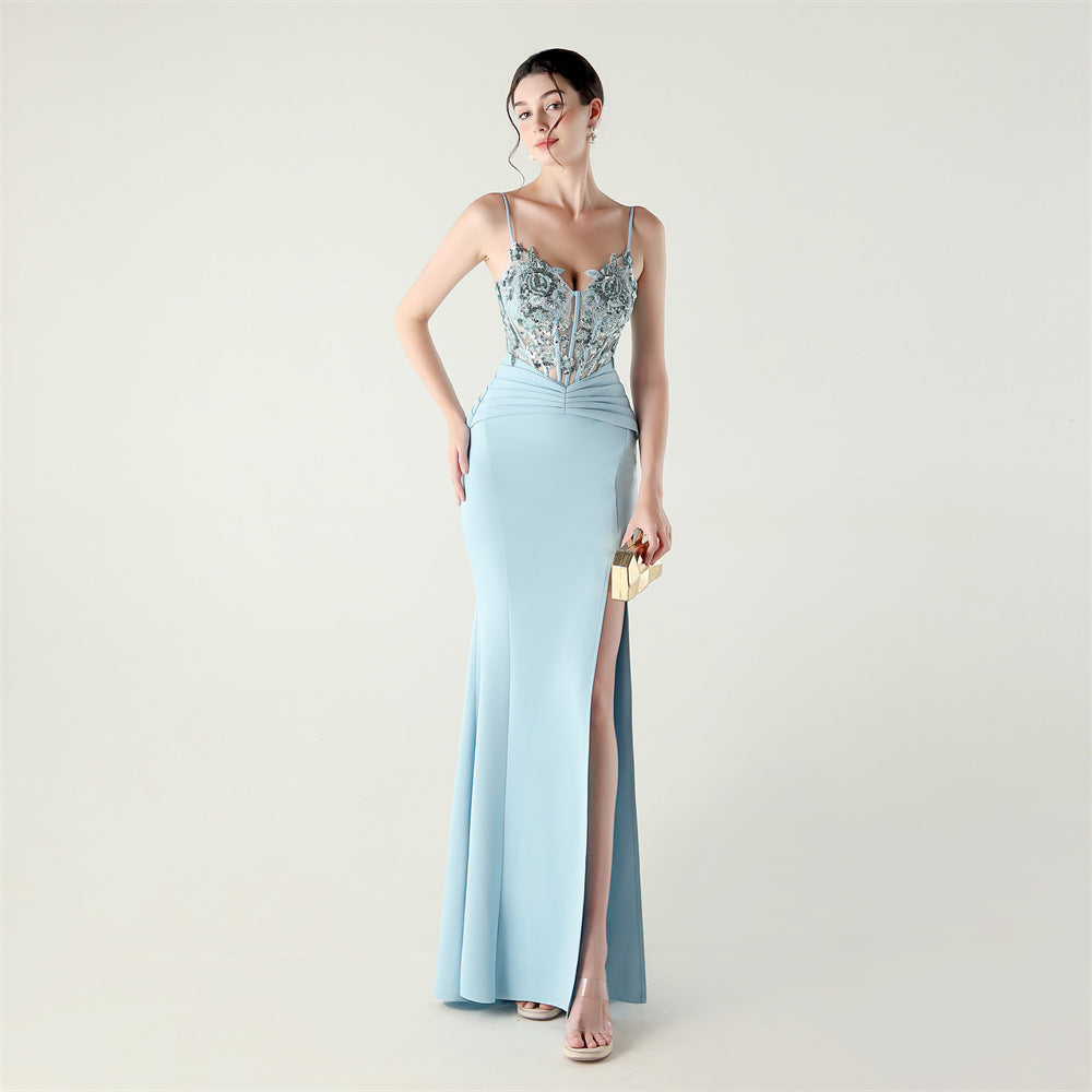 Satin Cloth Applique Bead Tube Boning Corset Waist Tight Folding Craft Evening Dress Strapless Sexy Dinner Social by Ragazza