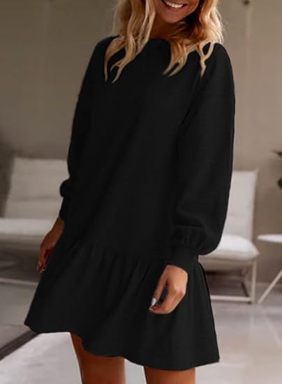 Women Clothing Crisscross Neckline Round Neck Long Sleeve Casual Sweatshirt Dress by Ragazza
