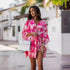 Women Clothing V neck Printed Waist Controlled Batwing Sleeve Half-Length Sleeve Dress by Ragazza