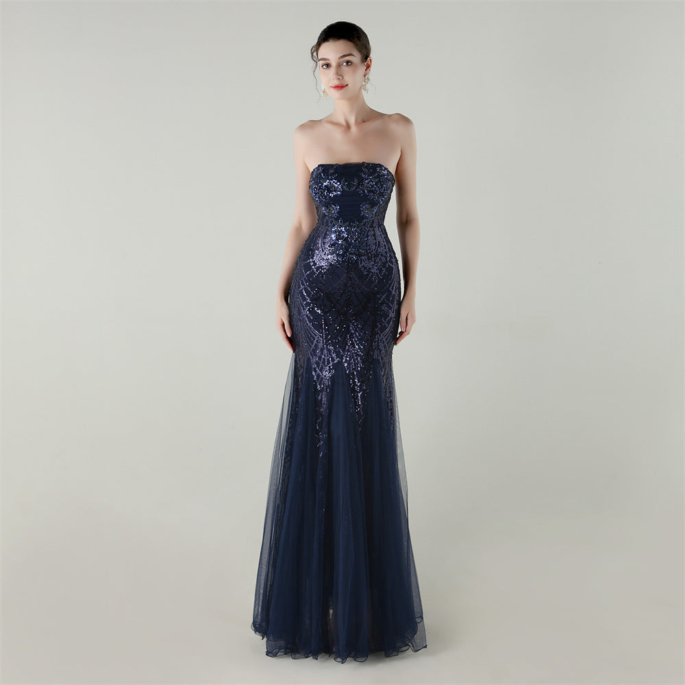 Tube Top Cross Strap Beaded Tube Floral Sequin Mesh Evening Dress Cocktail Wedding Social Elegant Clothing by Ragazza