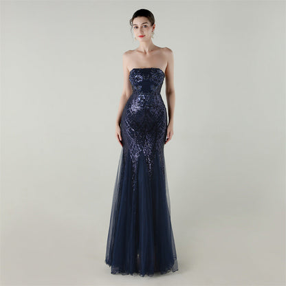 Tube Top Cross Strap Beaded Tube Floral Sequin Mesh Evening Dress Cocktail Wedding Social Elegant Clothing by Ragazza