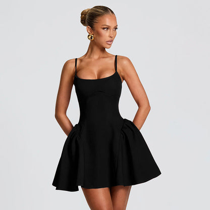 Autumn Winter Ballet Solid Color Camisole Backless a Swing Little Dress by Ragazza