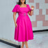 Women Clothing Flared Sleeves Square Collar High Waist Solid Color Elegant Dress by Ragazza