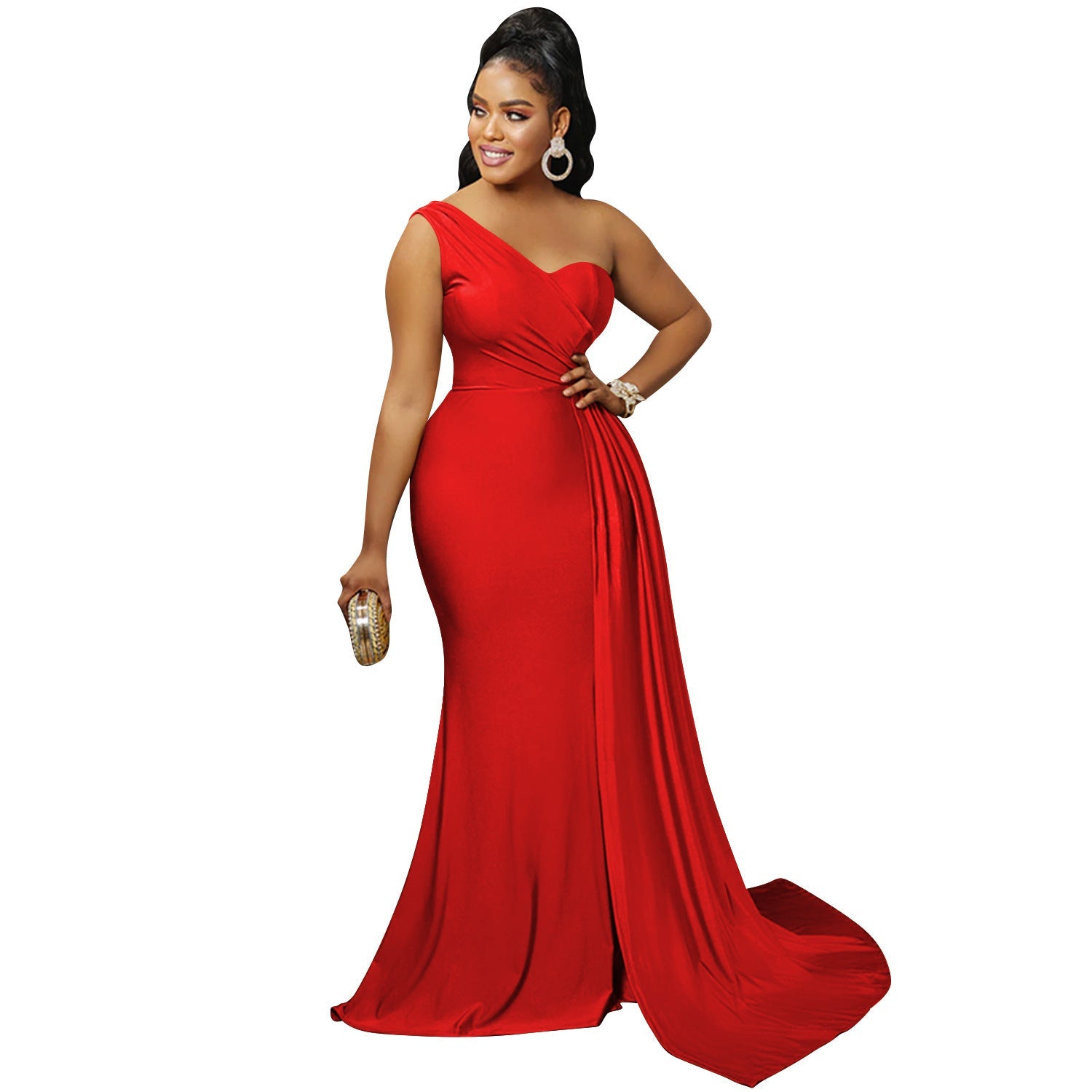 Solid Color Party Tight One Shoulder Sleeve Dress Maxi Dress Women by Ragazza