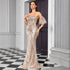 Off Shoulder High End Sequined Evening Dress Striped Color Matching Dress Women Elegant Dinner Dress by Ragazza