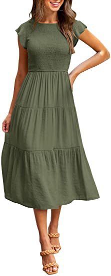 Women Clothing Popular Pinfei Flounced Sleeve Pleating Layered Short Sleeve Large Swing Dress by Ragazza