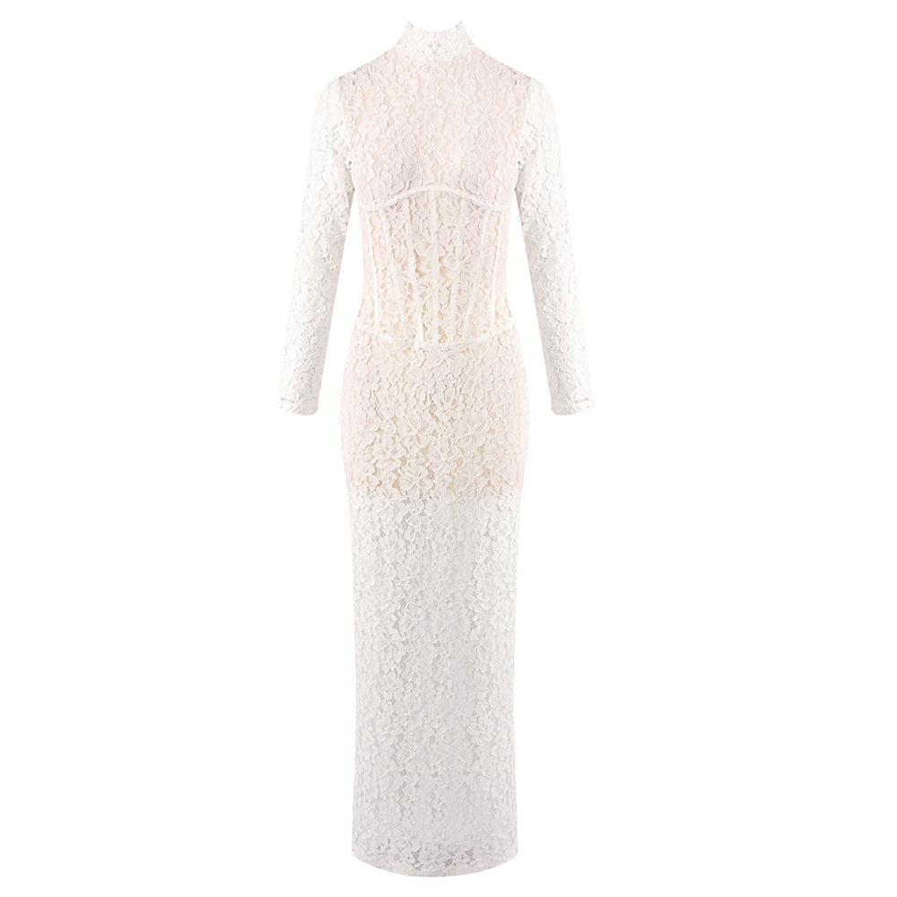 Women Clothing Sexy Hollow Out Cutout out Lace Pattern See through Slim Fit Maxi Dress by Ragazza