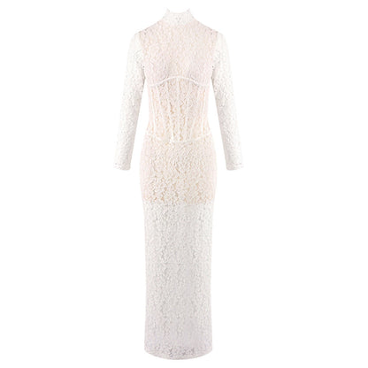 Women Clothing Sexy Hollow Out Cutout out Lace Pattern See through Slim Fit Maxi Dress by Ragazza