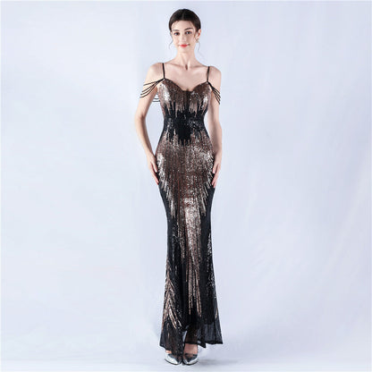 Dress Positioning Floral Sequin Craft Beaded Strap Evening Dress by Ragazza