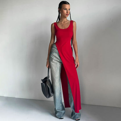 Women Clothing Summer Street Shooting Personality Slim Fit Split Shoulder Strap Dress by Ragazza
