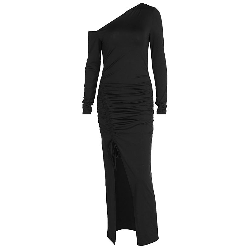 Autumn Long Sleeved Dress Sexy One Shoulder Cold Shoulder Hip Dress Women Clothing by Ragazza