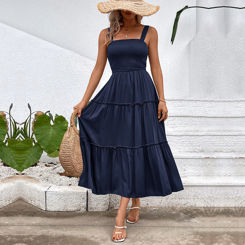 Women Solid Color Sling Summer Dress by Ragazza