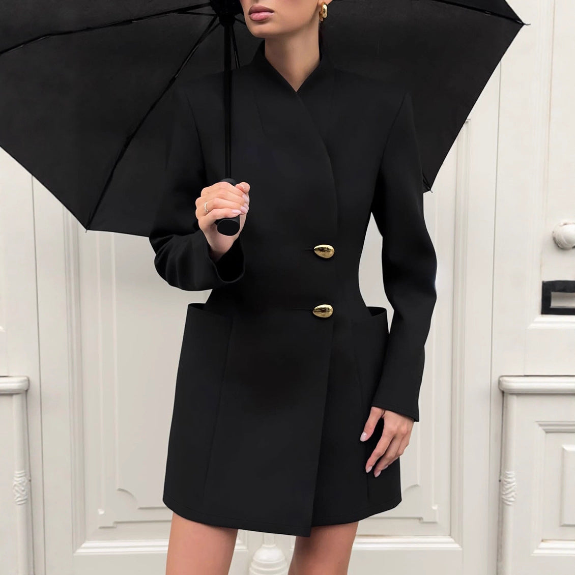 Autumn Winter Niche Design Black V neck Long Sleeve Waist Trimming Short Dress Women Commuting Elegant by Ragazza