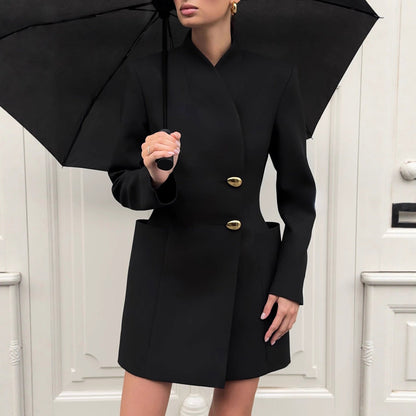 Autumn Winter Niche Design Black V neck Long Sleeve Waist Trimming Short Dress Women Commuting Elegant by Ragazza